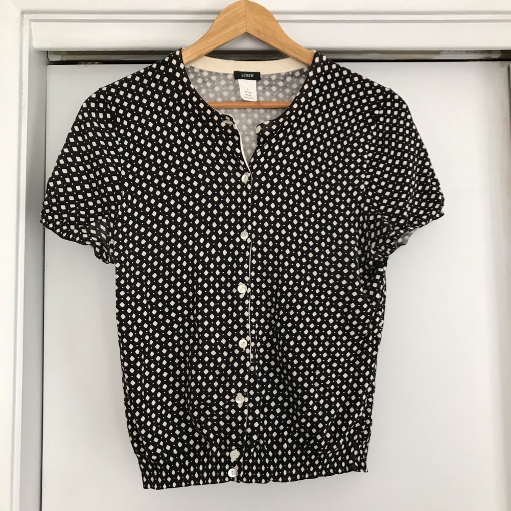 Black and white shirt sleeve jcrew cardigan